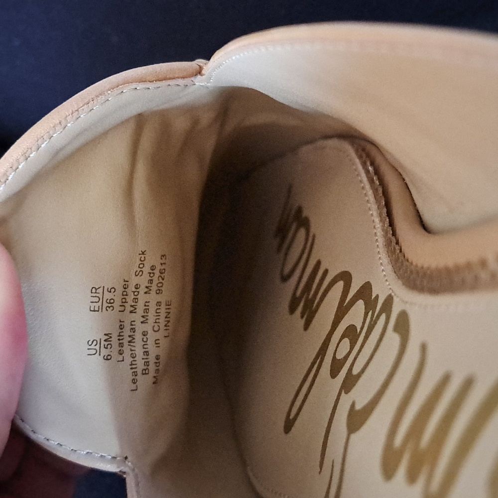 Sam Edelman Womens Linnie Sand Tan Leather Mules Gold Metal Cross Bit S-7 - Picture 8 of 9
